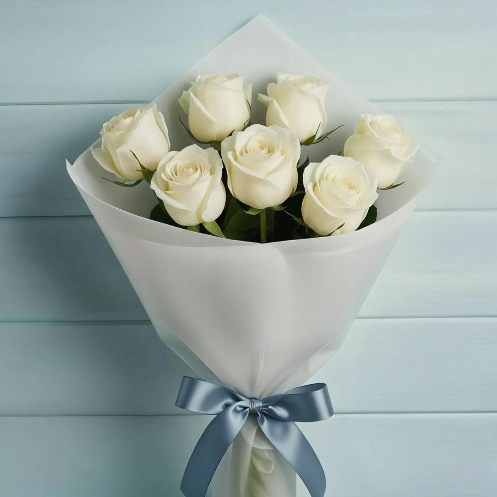 Букет 7 Белых роз Эдлесс Лав в Вревском