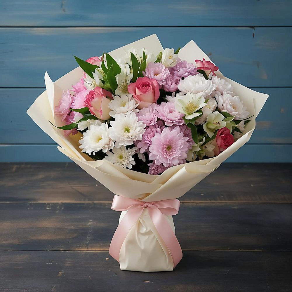 Букет цветов из: Хризантемы, Альстромерии и Розы в Вревском